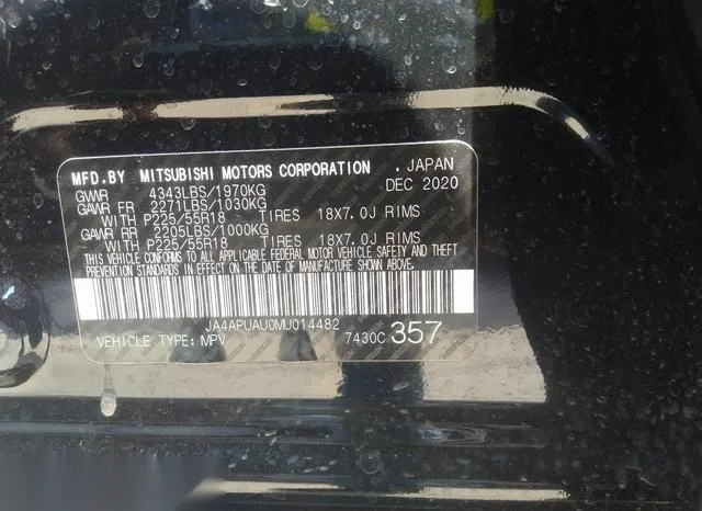 JA4APUAU0MU014482 2021 2021 Mitsubishi Outlander- Sport 2-0  9