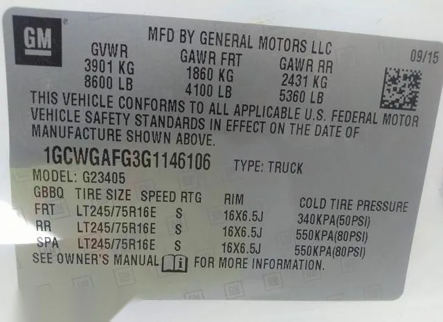 1GCWGAFG3G1146106 2016 2016 Chevrolet Express 2500- Work Van 9