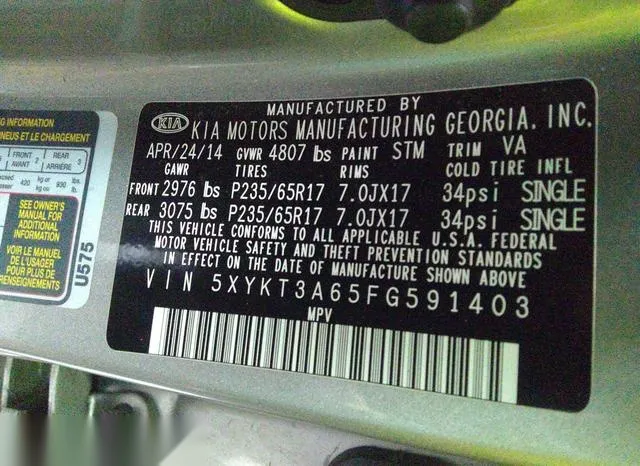 5XYKT3A65FG591403 2015 2015 KIA Sorento- LX 9