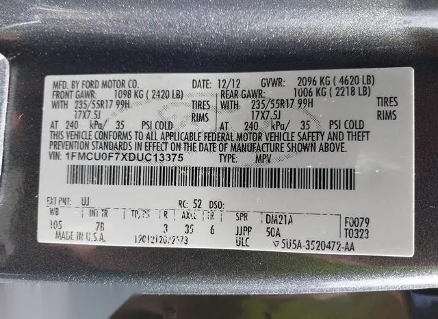 1FMCU0F7XDUC13375 2013 2013 Ford Escape- S 9