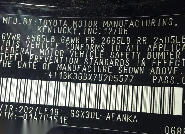 4T1BK36BX7U205577 2007 2007 Toyota Avalon- Touring 9