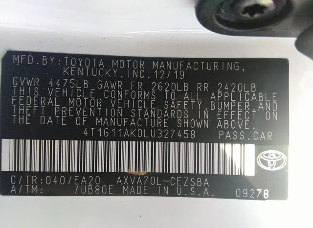 4T1G11AK0LU327458 2020 2020 Toyota Camry- SE 9