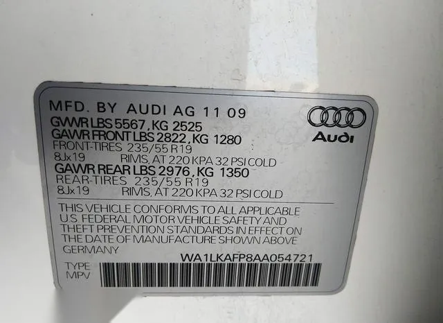 WA1LKAFP8AA054721 2010 2010 Audi Q5- 3-2 Premium 9