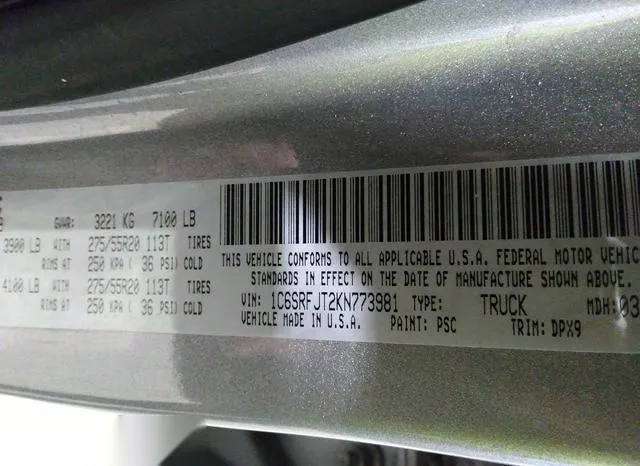 1C6SRFJT2KN773981 2019 2019 RAM 1500- Laramie  4X4 5-7 Box 9