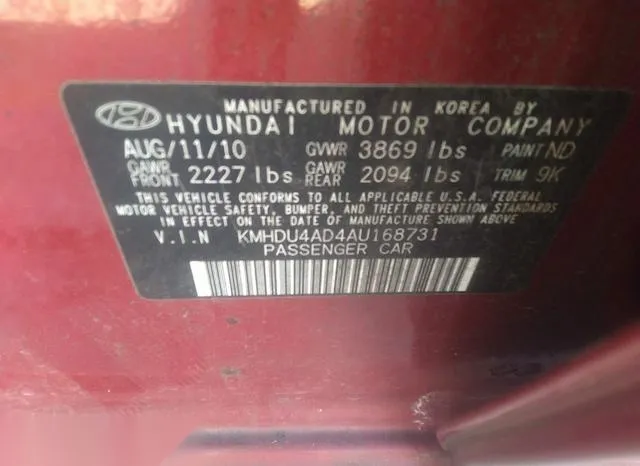 KMHDU4AD4AU168731 2010 2010 Hyundai Elantra- Gls 9