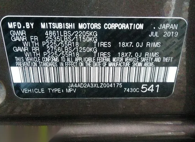 JA4AD2A3XLZ004175 2020 2020 Mitsubishi Outlander- ES 2-4 9