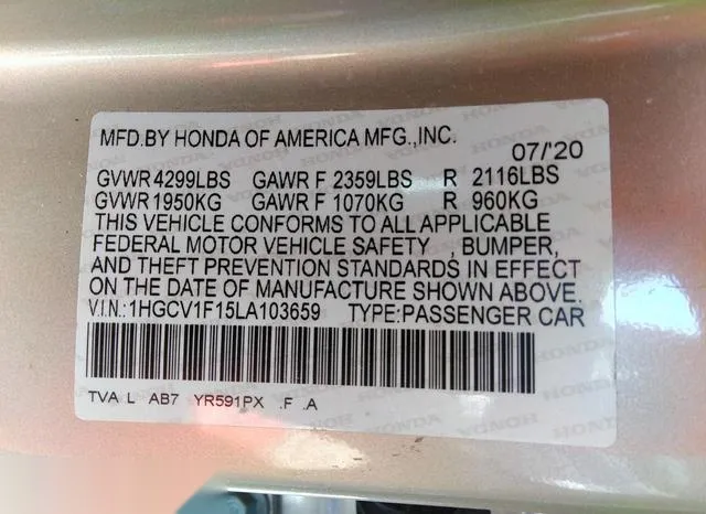 1HGCV1F15LA103659 2020 2020 Honda Accord- LX 9