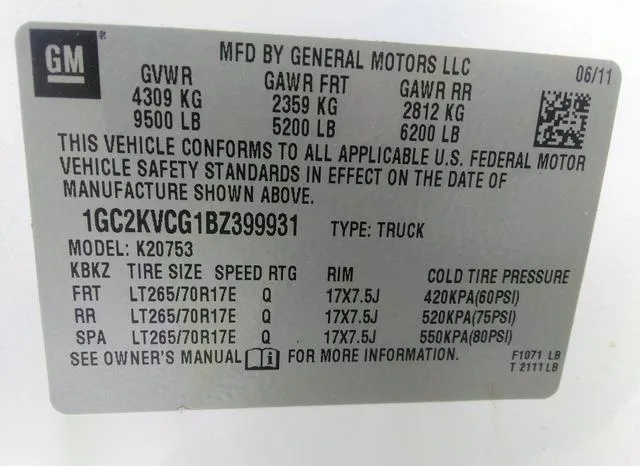 1GC2KVCG1BZ399931 2011 2011 Chevrolet Silverado 2500- HD Wo 9