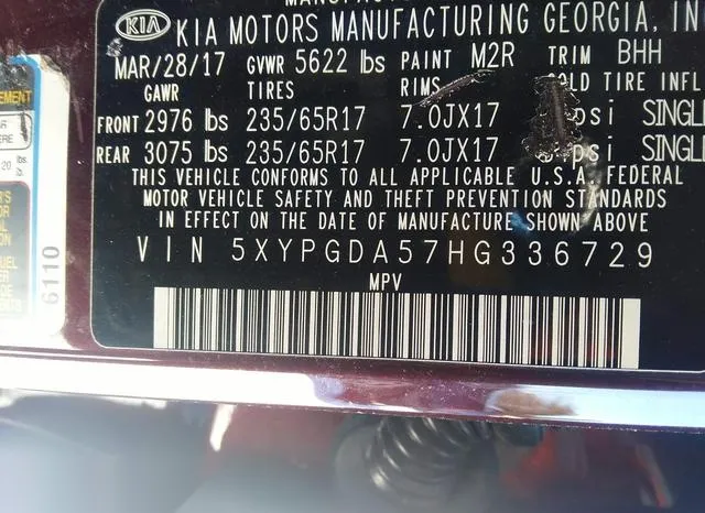 5XYPGDA57HG336729 2017 2017 KIA Sorento- 3-3L Lx 9