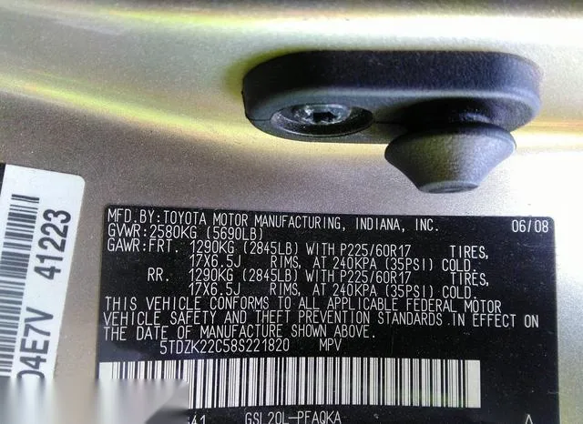 5TDZK22C58S221820 2008 2008 Toyota Sienna- Xle 9