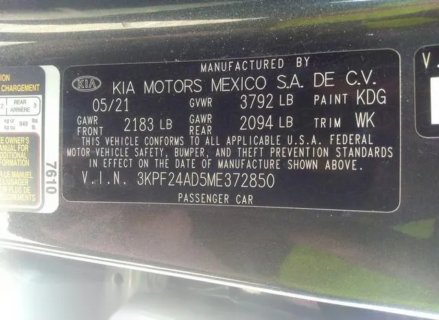 3KPF24AD5ME372850 2021 2021 KIA Forte- Lxs 9