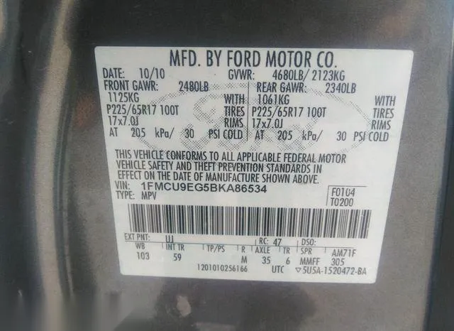 1FMCU9EG5BKA86534 2011 2011 Ford Escape- Limited 9