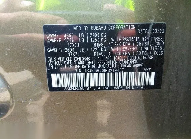 4S4BTACC0N3219487 2022 2022 Subaru Outback- Premium 9