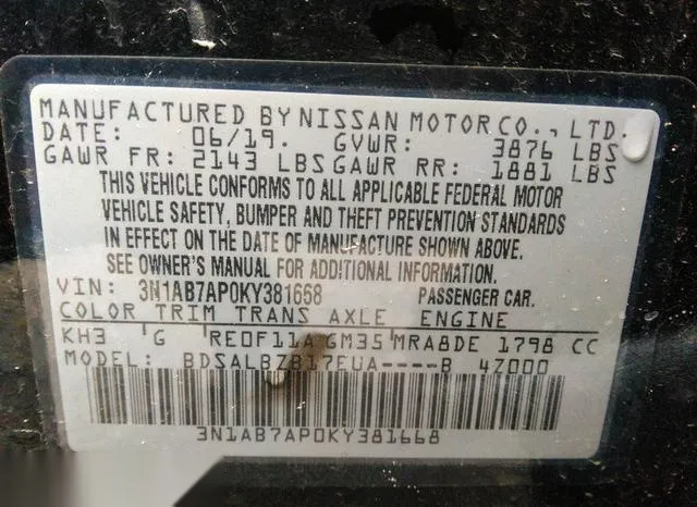 3N1AB7AP0KY381668 2019 2019 Nissan Sentra- S 9