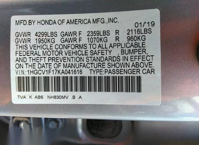 1HGCV1F17KA041616 2019 2019 Honda Accord- LX 9