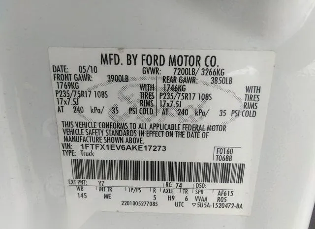 1FTFX1EV6AKE17273 2010 2010 Ford F-150- Fx4/Lariat/Xl/Xlt 9