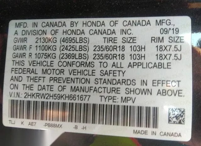 2HKRW2H59KH661677 2019 2019 Honda CR-V- EX 9