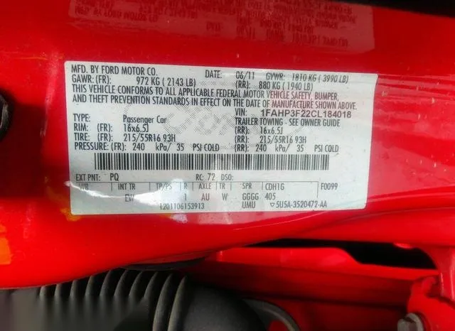 1FAHP3F22CL184018 2012 2012 Ford Focus- SE 9