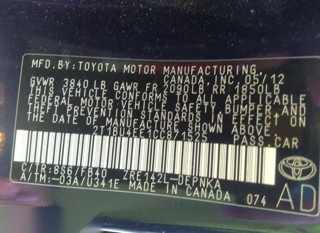 2T1BU4EE1CC871525 2012 2012 Toyota Corolla- LE 9