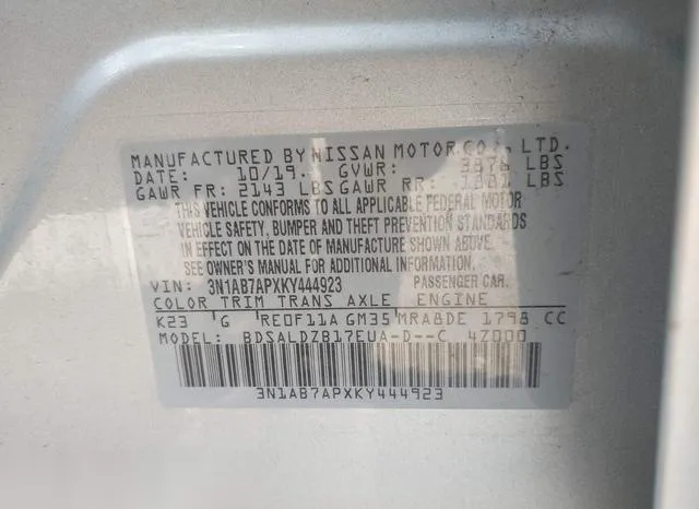 3N1AB7APXKY444923 2019 2019 Nissan Sentra- SV 9