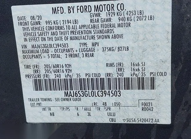 MAJ6S3GL0LC394503 2020 2020 Ford Ecosport- SE 9