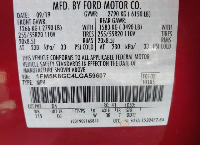 1FM5K8GC4LGA59607 2020 2020 Ford Explorer- ST 9