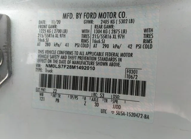 NM0LS7F28M1492010 2021 2021 Ford Transit- Connect Xlt Cargo 9