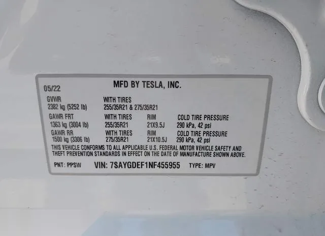 7SAYGDEF1NF455955 2022 2022 Tesla Model Y- Performance Dual  9