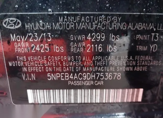 5NPEB4AC9DH753678 2013 2013 Hyundai Sonata- Gls 9