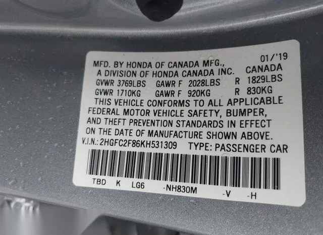 2HGFC2F86KH531309 2019 2019 Honda Civic- Sport 9