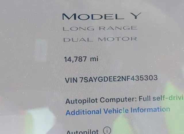 7SAYGDEE2NF435303 2022 2022 Tesla Model Y- Long Range Dual 7