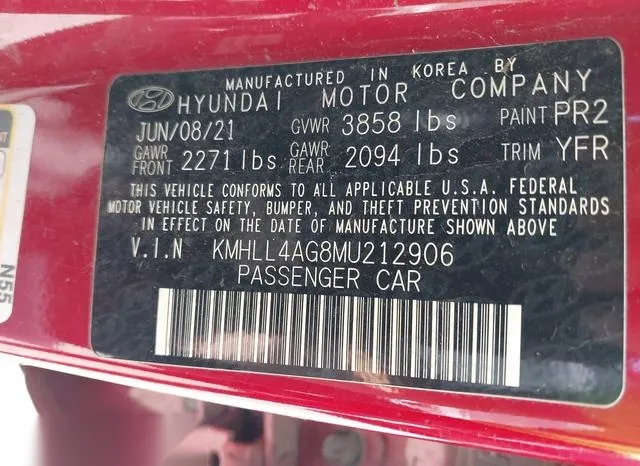 KMHLL4AG8MU212906 2021 2021 Hyundai Elantra- SE 9