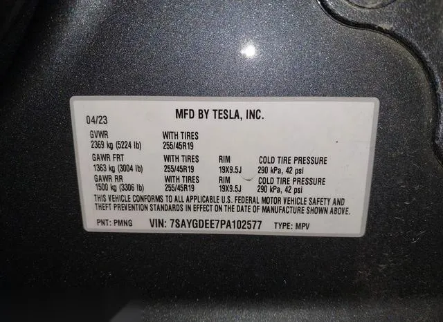 7SAYGDEE7PA102577 2023 2023 Tesla Model Y- Awd/Long Range Du 9