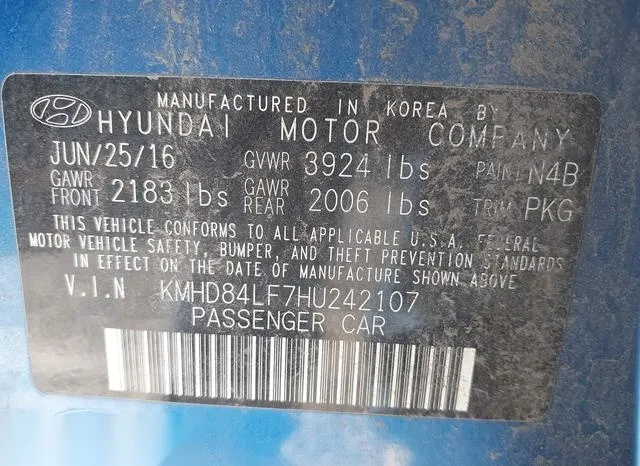 KMHD84LF7HU242107 2017 2017 Hyundai Elantra- SE 9