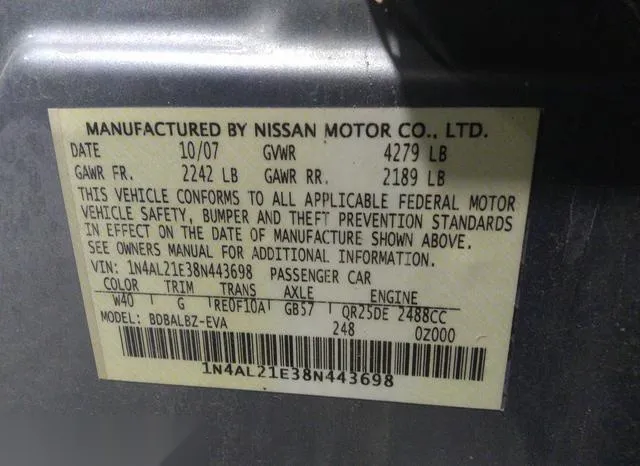 1N4AL21E38N443698 2008 2008 Nissan Altima- 2-5 S 9