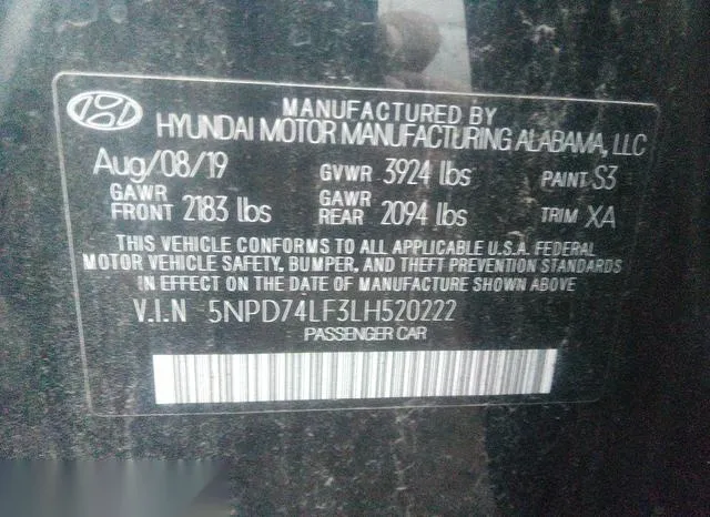 5NPD74LF3LH520222 2020 2020 Hyundai Elantra- SE 9