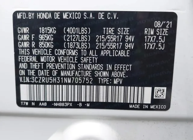 3CZRU5H31NM705752 2022 2022 Honda HR-V- 2Wd Lx 9