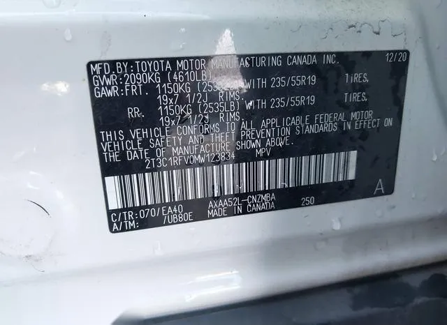 2T3C1RFV0MW123834 2021 2021 Toyota RAV4- Xle Premium 9