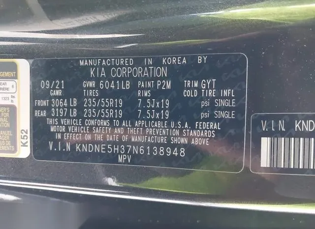 KNDNE5H37N6138948 2022 2022 KIA Carnival Mpv- SX 9