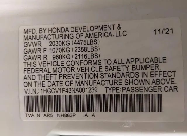 1HGCV1F43NA001239 2022 2022 Honda Accord- Sport Special Edi 9