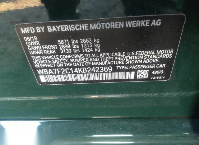 WBA7F2C14KB242369 2019 2019 BMW 7 Series- 750I Xdrive 9