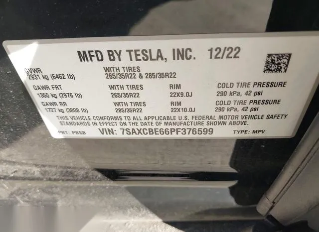 7SAXCBE66PF376599 2023 2023 Tesla Model X- Plaid 9