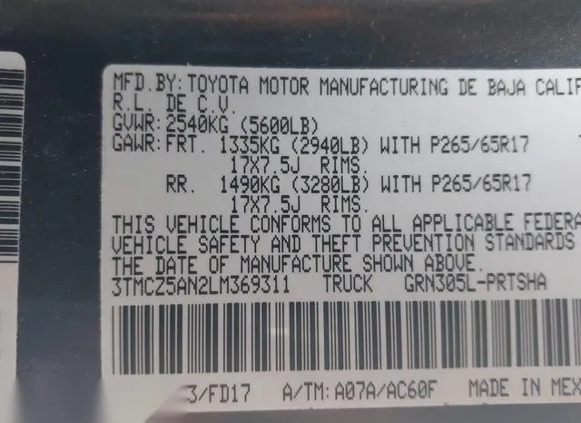 3TMCZ5AN2LM369311 2020 2020 Toyota Tacoma- Trd Sport 9