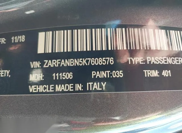 ZARFANBN5K7608576 2019 2019 Alfa Romeo Giulia- Ti Sport Awd 9