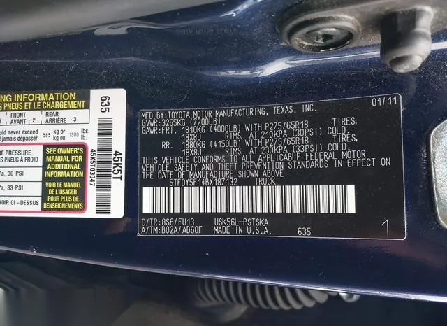 5TFDY5F14BX187132 2011 2011 Toyota Tundra- Grade 5-7L V8 9