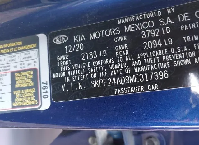 3KPF24AD9ME317396 2021 2021 KIA Forte- Lxs 9