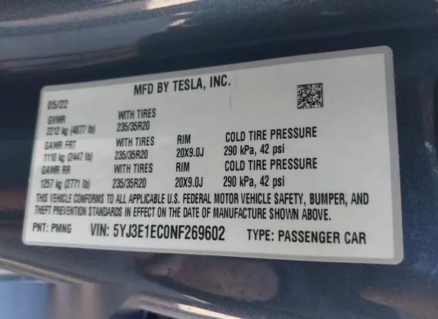 5YJ3E1EC0NF269602 2022 2022 Tesla Model 3- Performance Dual  9