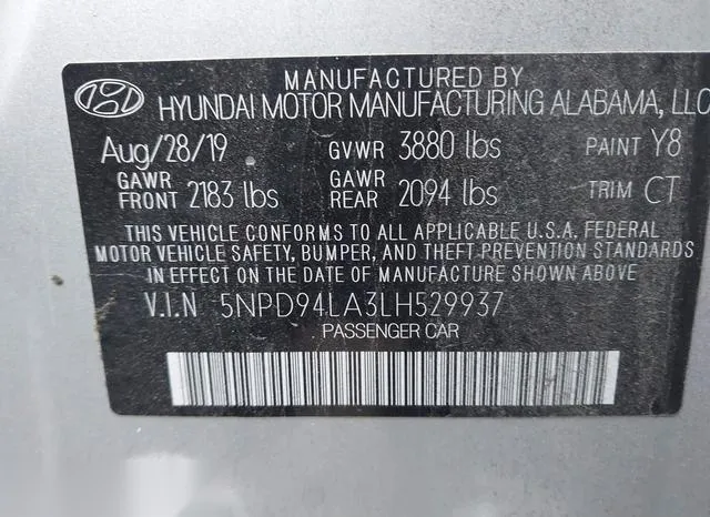 5NPD94LA3LH529937 2020 2020 Hyundai Elantra- Eco 9