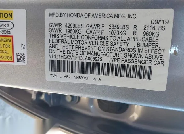 1HGCV1F13LA005925 2020 2020 Honda Accord- LX 9