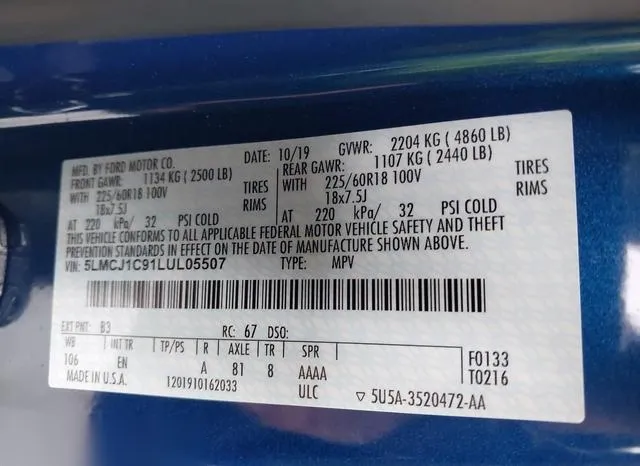 5LMCJ1C91LUL05507 2020 2020 Lincoln Corsair- Standard 9